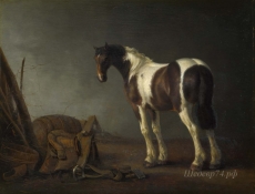 londongallery/abraham van calraet - a horse with a saddle beside it